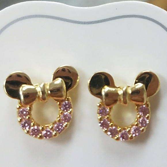 New Kids Girls Earrings gold plated CZ Pink Mouse. - Picture 8 of 9